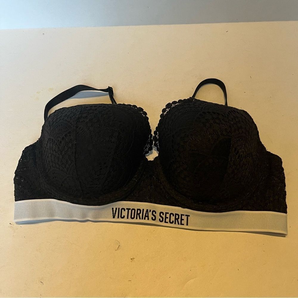 Victoria's Secret Lined Demi Bra Black Lace Underwire Size 36C